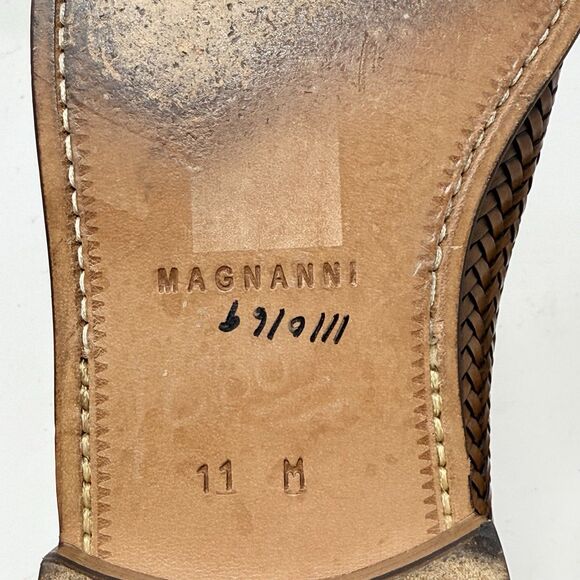 Magnanni Woven Tassels Loafers Mens 11 M Brown Leather Slip On Dress Shoes
